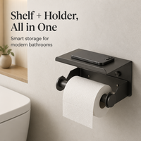 Portarrollos de Papel Higiénico Moderno de Acero Inoxidable SUS 304 Negro Mate, con Repisa para Teléfono, Montaje en Pared, Rectangular, Autoadhesivo para Baño
