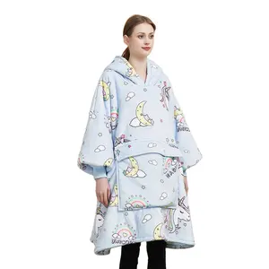 Hot Sale Wearable Blanket Hoodies Luxury Hoodie Blankets Single Layer Fleece Plush Adult Blanket