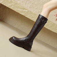 Bottes d'équitation d'hiver à bout rond, fermeture éclair, montantes, talon épais, semelle intermédiaire en EVA, boucle