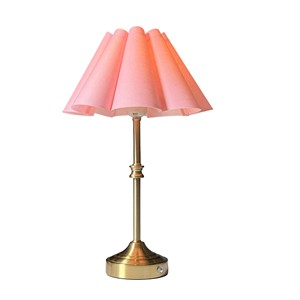 <b>Rechargeable</b> Cordless Luxury Pleated Fabric LED Table Lamp with Vintage Gold Metal Base for Restaurant Use <b>Night</b> <b>Light</b> - Product Image 3