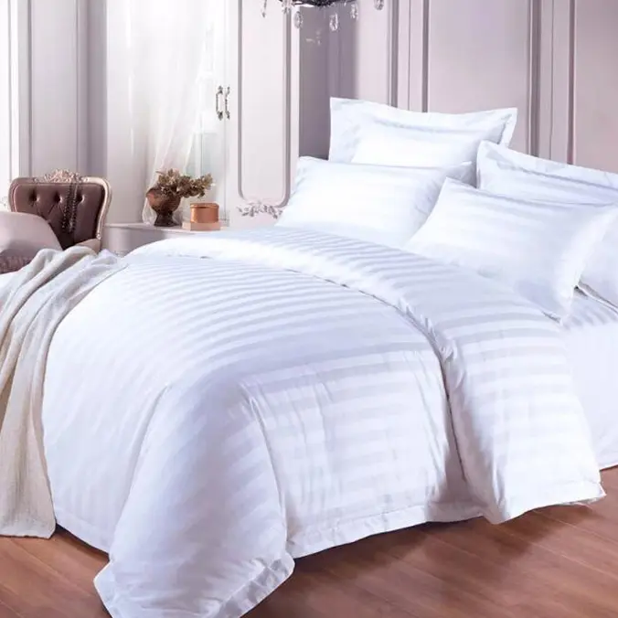 Hotelzubehör Bettlaken-Set 100 % Baumwolle Bettwäsche Satin Streifen-Bettlaken passende Laken für Hotel Bettwäsche