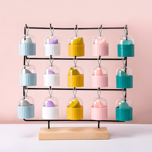 Boîte de rangement pour éponges de maquillage avec couvercle, organisateur de cosmétiques en plastique pour houppettes, rangement de bureau, rose, vert, jaune, bleu, bleu lac - Product Image 2