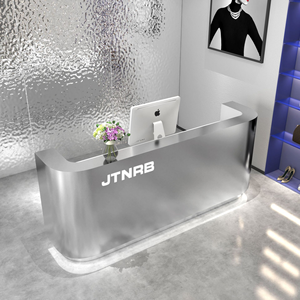 Escritorio de recepción de oficina de boutique personalizado, mueble de barra de cajero dorado de acero inoxidable frontal industrial de pie pequeño - Product Image 2