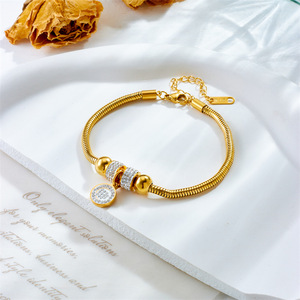 Fashion Charm Bracelet Gold Plated Rhinestone Bead Pendant Stainless Steel Gift Jewelry B995 - Product Image 2