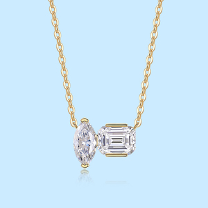 <span class=keywords><strong>Collar</strong></span> de Tenis de Lujo <span class=keywords><strong>con</strong></span> Moissanita Color D, <span class=keywords><strong>con</strong></span> <span class=keywords><strong>Esmeralda</strong></span> y Corte Marquesa, <span class=keywords><strong>Collar</strong></span> Doble de Oro de 18K, Joyería Fina - Product Image 1
