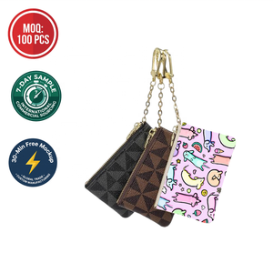 Low MOQ 100pcs Custom Logo Embossed PU Leather Coin Purse Private Label <strong>Mini</strong> Wallet <strong>Pouch</strong> with Keychain OEM/ODM Manufacturer - Product Image 1