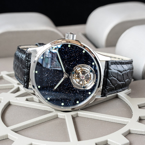 Reloj Mecánico de lujo para hombre, 1 unidad, logotipo personalizado, marca privada, esqueleto de gaviota, tourbillon, Piedra de Arena azul, cielo estrellado - Product Image 4