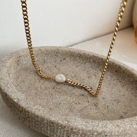 Nouveauté Chaîne à maillons cubain en acier inoxydable Collier à breloques en perles Colliers en plaqué or 18 carats Bijoux pour femmes