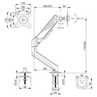 Nouveau support d'écran Elecom, bras simple en alliage d'aluminium, compatible avec les écrans de 17 à 32 pouces, capacité de charge de 9 kg, ressort à gaz, compatible VESA, noir