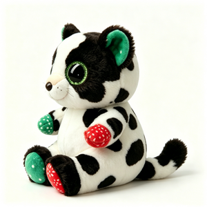 Customized Black & White Spotted <b>Cat</b> Stuffed Animal with Red/Green Mushroom Paws - Product Image 4
