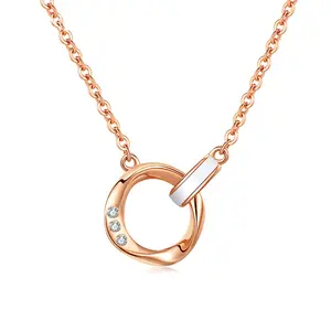 Xinfly Women Au750 Gold Jewelry Pure 18K Real Rose Gold Natural Diamond Mobius Ring Double Pendant Necklace