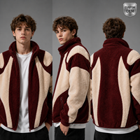 Veste d'hiver en polaire Sherpa à blocs de couleur, résistante au vent, doublure 720GSM, streetwear, OEM, MOQ 50 pièces