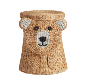 Handmade Natural <b>Water</b> <b>Hyacinth</b> Bear Animal Shape <b>Storage</b> <b>Basket</b> with Lid Eco-Friendly Woven Laundry <b>Basket</b> - Product Image 1