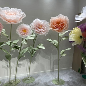 H-670 fiori di Organza di seta in piedi giganti grande sfondo di fiori di papavero di peonia rosa di alta qualità per la decorazione della festa dell'evento di nozze - Product Image 5