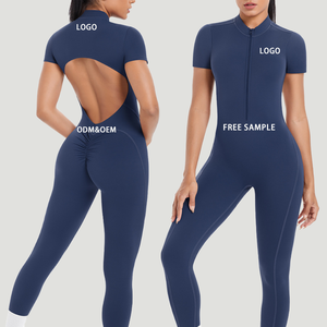 Nuevo mono de manga corta con cremallera, mono deportivo y deportivo con espalda hermosa, ropa de Yoga ajustada, mono de Yoga de una pieza para mujer - Product Image 1