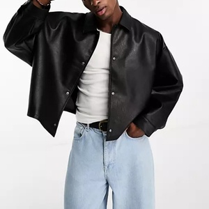 Veste en similicuir pour homme, coupe courte, boutonnée, grande taille, de haute qualité, vente en gros - Product Image 1