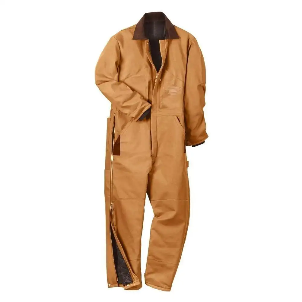 Customize Men's Dark Navy & Black & Brown Safety Work Wear Premium Insulated & Flame Retardant Duck Coveralls