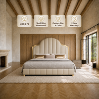 Luxuriöses Polsterbett mit Flügel-Design, Maßanfertigung in Wunschfarbe, Weiches Bett mit Goldverzierung für Hotel, Villa und Schlafzimmer