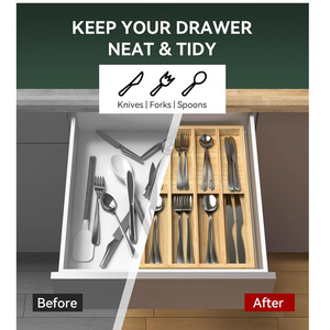 Bamboo Drawer Organizer Rectangular 18L Compartmentalized <b>Storage</b> <b>Box</b> For <b>Kitchen</b> Bedroom Tableware Silverware - Product Image 2