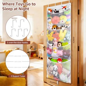 Hanging Stuffed Animal Storage Over Door <b>Large</b> <b>Plush</b> Toy Organizer White Detachable Metal Hook Kids Room Storage Solution - Product Image 2