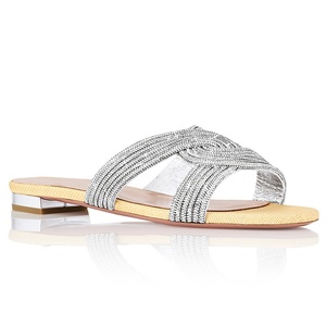 <strong>Jeweled</strong> Bridesmaid Wholesale Slides Slippers Can Be Customized Gold Bling Rhinestone Flats Heel Women <strong>Sandals</strong> - Product Image 3