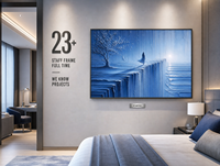 Décoration murale 3D sculptée texture bleue Paysage marin avec arbre et falaise, cadre argenté, pour hôtel de luxe, hall, salon, mur d'accentuation, personnalisable, vente en gros, OEM