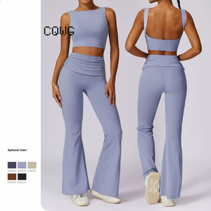 Completo Sportivo da <span class=keywords><strong>Donna</strong></span> 2 Pezzi Solido Primaverile, Traspirante e ad Asciugatura Rapida, per Yoga, Corsa e Fitness, con Design a Schiena Scoperta e Vestibilità <span class=keywords><strong>Aderente</strong></span> - Product Image 2