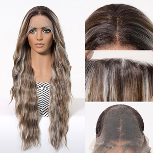 <span class=keywords><strong>Parrucca</strong></span> in pizzo naturale senza cuciture 13*6 a grande superficie, annodata a mano con filo di seta, da <span class=keywords><strong>donna</strong></span>, casual, con parte frontale, leggera, traspirante, grigio sfumato, ricci lungi - Product Image 6