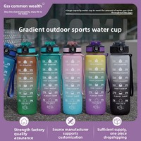 Bouteille d'eau sport en plastique personnalisée avec logo OEM, 32 oz (1000 ml), sans BPA, anti-fuite, avec marqueur de temps, vente en gros