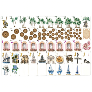 Jeu de Mahjong américain sur <span class=keywords><strong>le</strong></span> thème des paysages urbains côtiers, avec tuiles en acrylique gravées en forme de <span class=keywords><strong>héron</strong></span> et de palmier, dos en nacre - Product Image 2