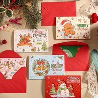 Cartes pliées gaufrées Joyeux Noël avec enveloppes rouges, bonbons de Noël, guirlande, Père Noël, cartes de vœux pour cadeaux de fêtes