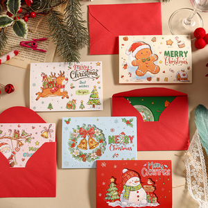 Cartes pliées gaufrées Joyeux Noël avec enveloppes rouges, bonbons de Noël, guirlande, Père Noël, cartes de vœux pour cadeaux de fêtes - Product Image 1