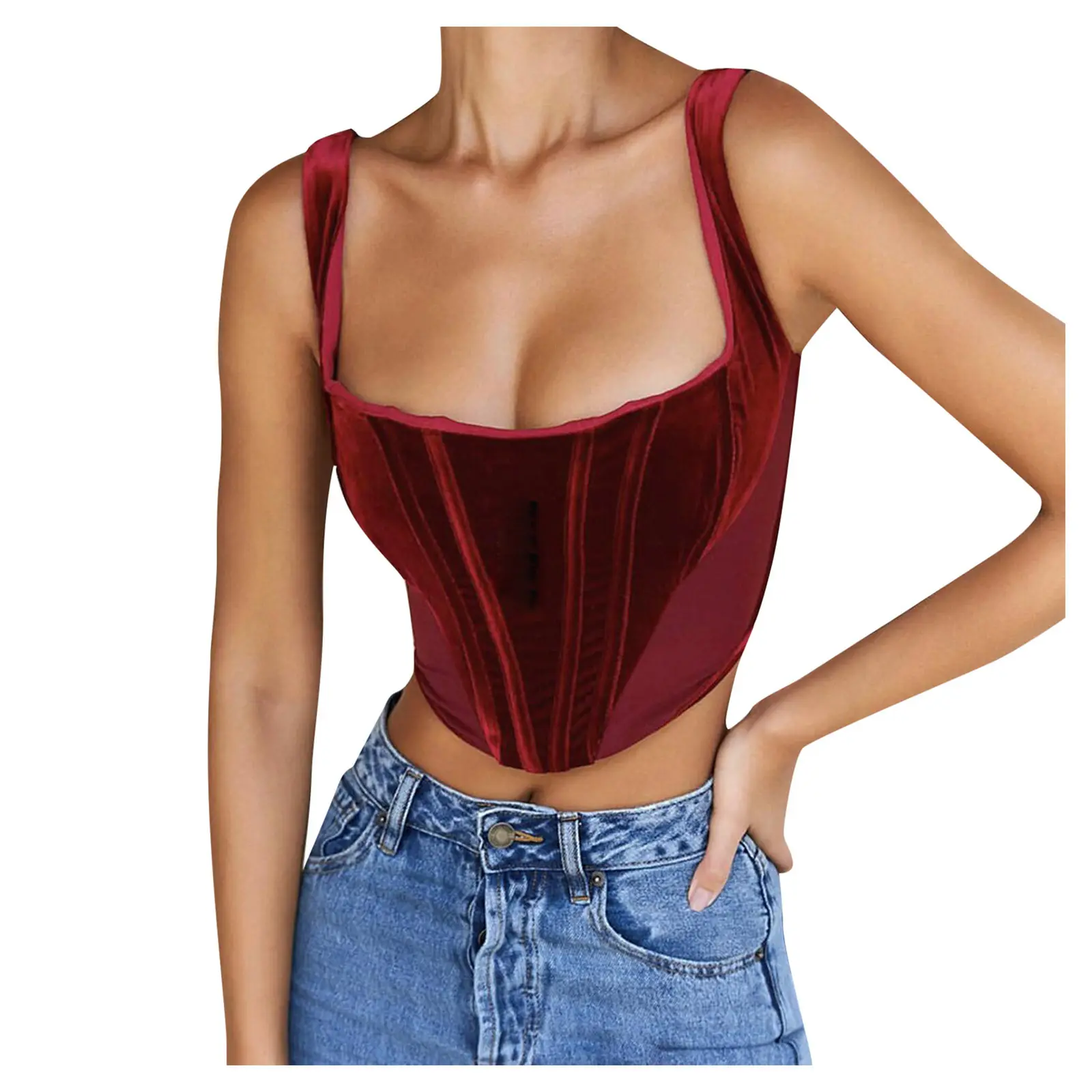 High quality velvet lady corsets tank top sleeveless woman clothes sexy corsets and bustiers crop tops