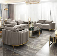 Vente chaude nordique lumière luxe salon meubles velours gris canapé combinaison ensemble
