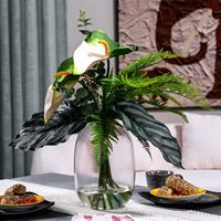 Centre de table moderne en fleurs artificielles réalistes de luxe, orchidée verte et rose blanche, pour Noël et le Nouvel An chinois