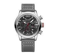 Montre chronographe à quartz pour homme, bracelet en cuir véritable, tachymètre étanche, boîtier en alliage, affichage multi-cadrans, date, montre de sport