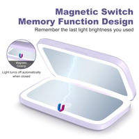 Miroir éclairé portable Grossissement 1X/5X Miroir de maquillage de poche de voyage LED avec 3 modes de couleur Rechargeable et gradable