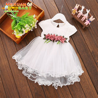 Robe d'Été en Dentelle Blanche de Haute Qualité Style Princesse Fleur pour Filles, Tenue de Fête de Mariage pour Enfant, Ensemble Élégant pour Bébé