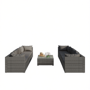 <b>Grey</b> Pe Rattan Garden Lounge Set With Powder Coated Steel <b>Frame</b> 6 Seater Outdoor Furniture Contemporary Design - Product Image 1
