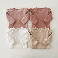 Bas quantité minimale de commande personnalisé tissu fabricant couleur unie côtelé coton barboteuse hiver infantile enfant en bas âge vêtements à manches longues fille enfants combinaison