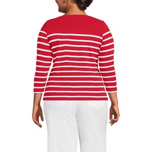 FOXA Camiseta de punto para mujer, cuello barco, a rayas rojas y blancas, informal, para uso diario, transpirable, manga 3/4 - Product Image 2