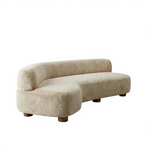 Modern Modular L-Shaped Boucle Fabric Corner Sofa Two Seat Curved Design Wood Legs Tight Back Foam-Filled Luxury Set School - Product Image 1