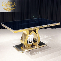 Table de mariage rectangulaire haut de gamme en acier inoxydable avec plateau en verre miroir pour événements de réception de la mariée et du marié