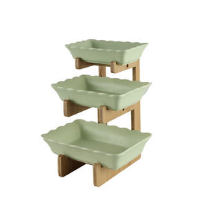 Corbeille à fruits à trois niveaux en bambou Moso OEM pour la cuisine, plateau à fruits carré en céramique, corbeille à fruits à 3 niveaux avec tiroirs - Product Image 5