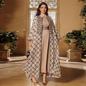 Ab416 <span class=keywords><strong>Djellaba</strong></span> Vêtements pour femmes Dubaï Cardigan brodé musulman Gilet Costume Jupe - Product Image 2
