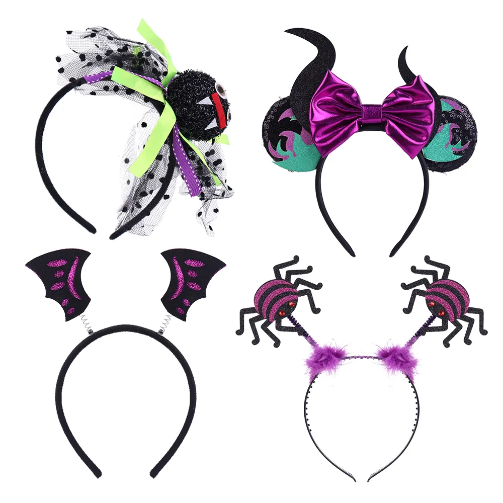 Halloween Costume Headbands Women Ladies Purple Witch Spider Bat Evil Horn Headdress hair Accessories Cosplay Outfit