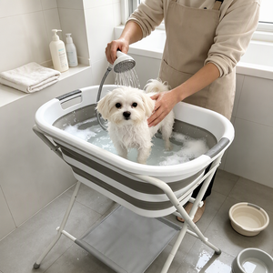 Erhöhte Faltbare Hundebadewanne mit Ständer, Tragbare Haustierpflege-Waschstation mit Ablaufschlauch, Rückenschmerz-Linderung, PU-Material, <span class=keywords><strong>Elsababy</strong></span> - Product Image 1