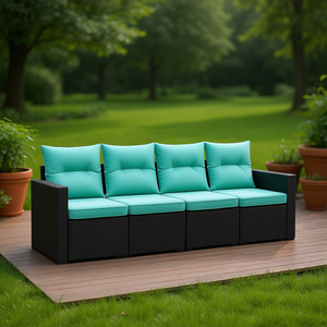 Modular Outdoor Garden <b>Sofa</b> <b>Set</b> Black PE Rattan Contemporary Design High Density Foam Cushions - Product Image 2