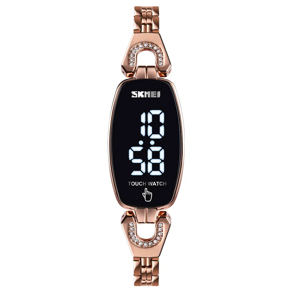 SKMEI 1588 rose gold digital wristwatch fashion big number LED display waterproof women sports quartz watch