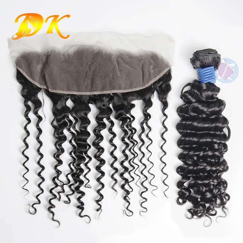 Dk 6a cabelos brasileiros, virgem profunda onda de cabelo, tecido de cutícula alinhado, feixes de cabelo com fecho para mulheres negras